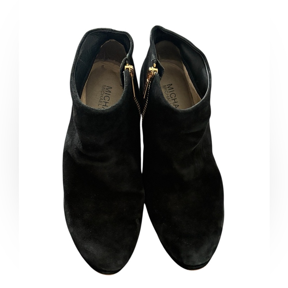 Michael Kors Black Suede Ankle Boots with Gold Zipper, Women’s Size 7